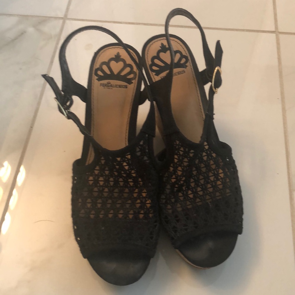 Black crochet wedges